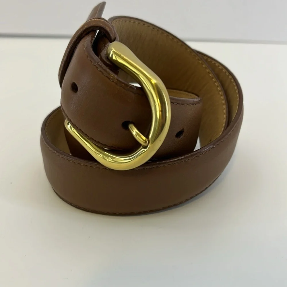 Vintage Lands End 506 Brown Leather Belt w/ Brass Buckle- Women’s Size Small